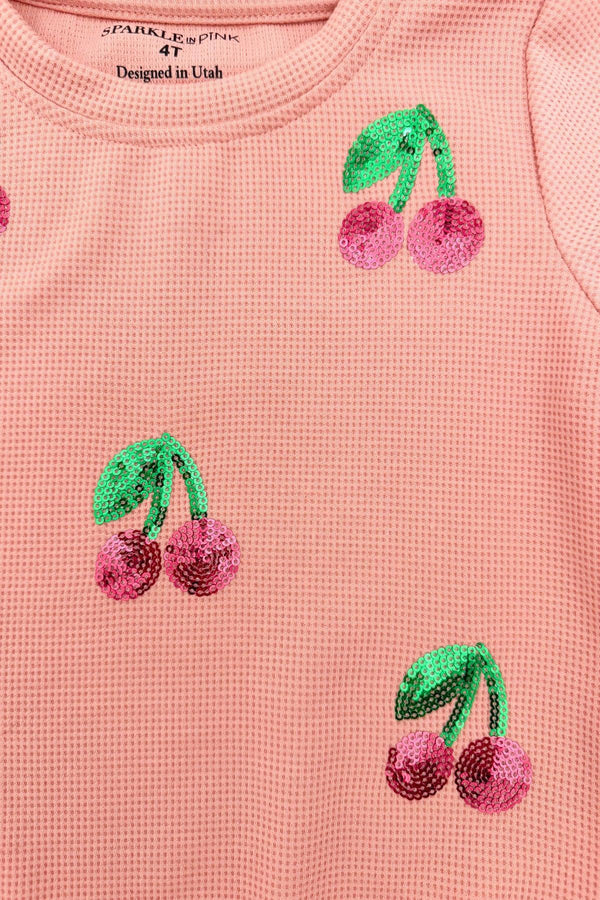 Pink Waffle Knit Cherry Short Set | Sparkle in Pink