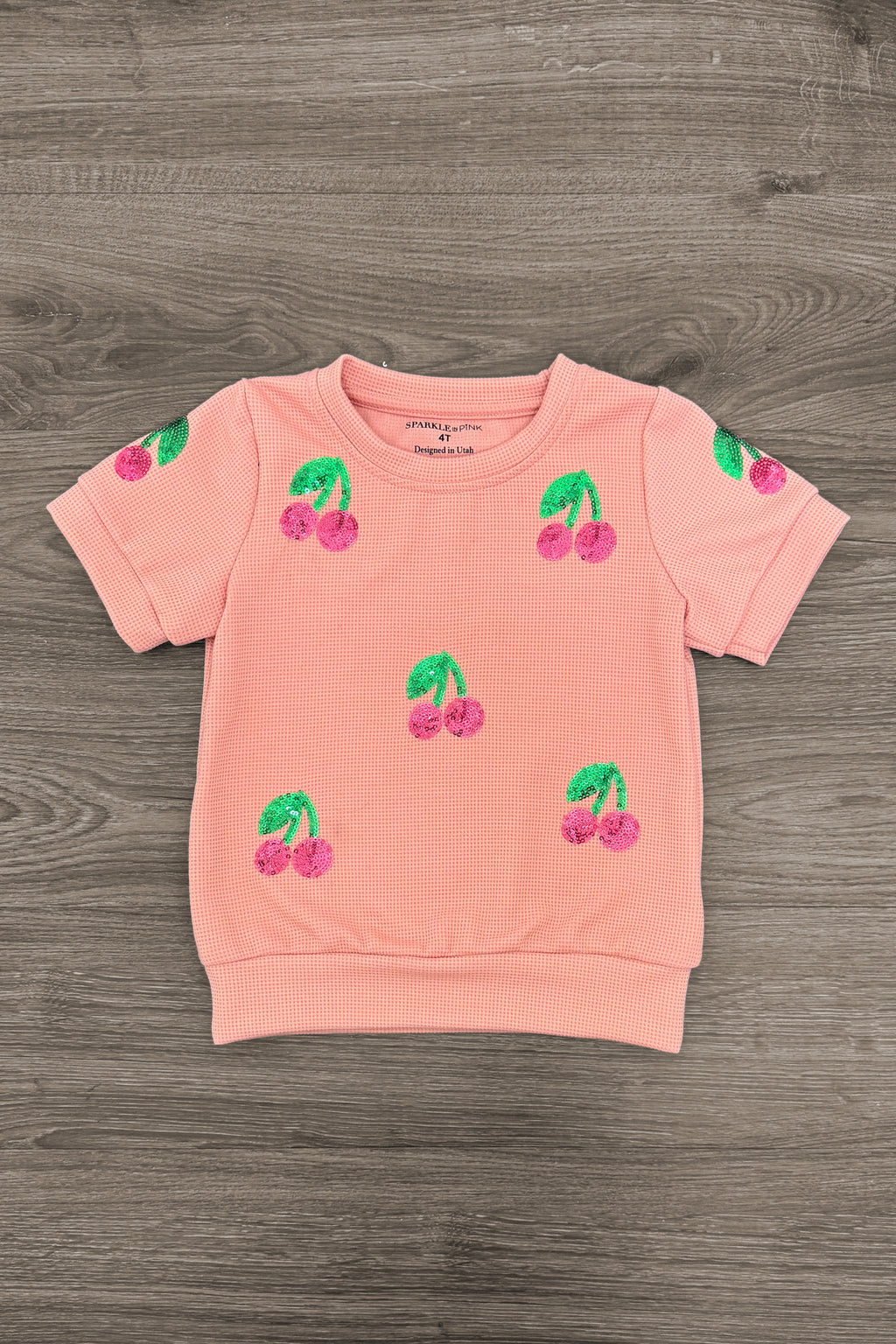 Pink Waffle Knit Cherry Short Set | Sparkle in Pink