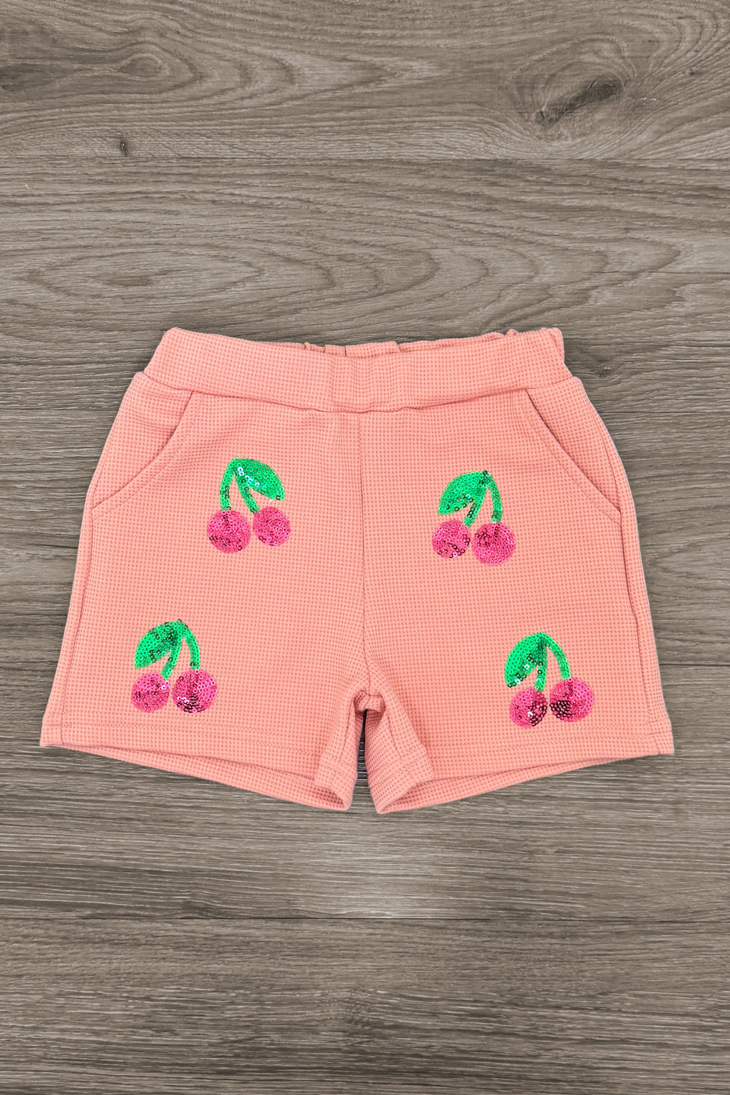 Pink Waffle Knit Cherry Short Set | Sparkle in Pink
