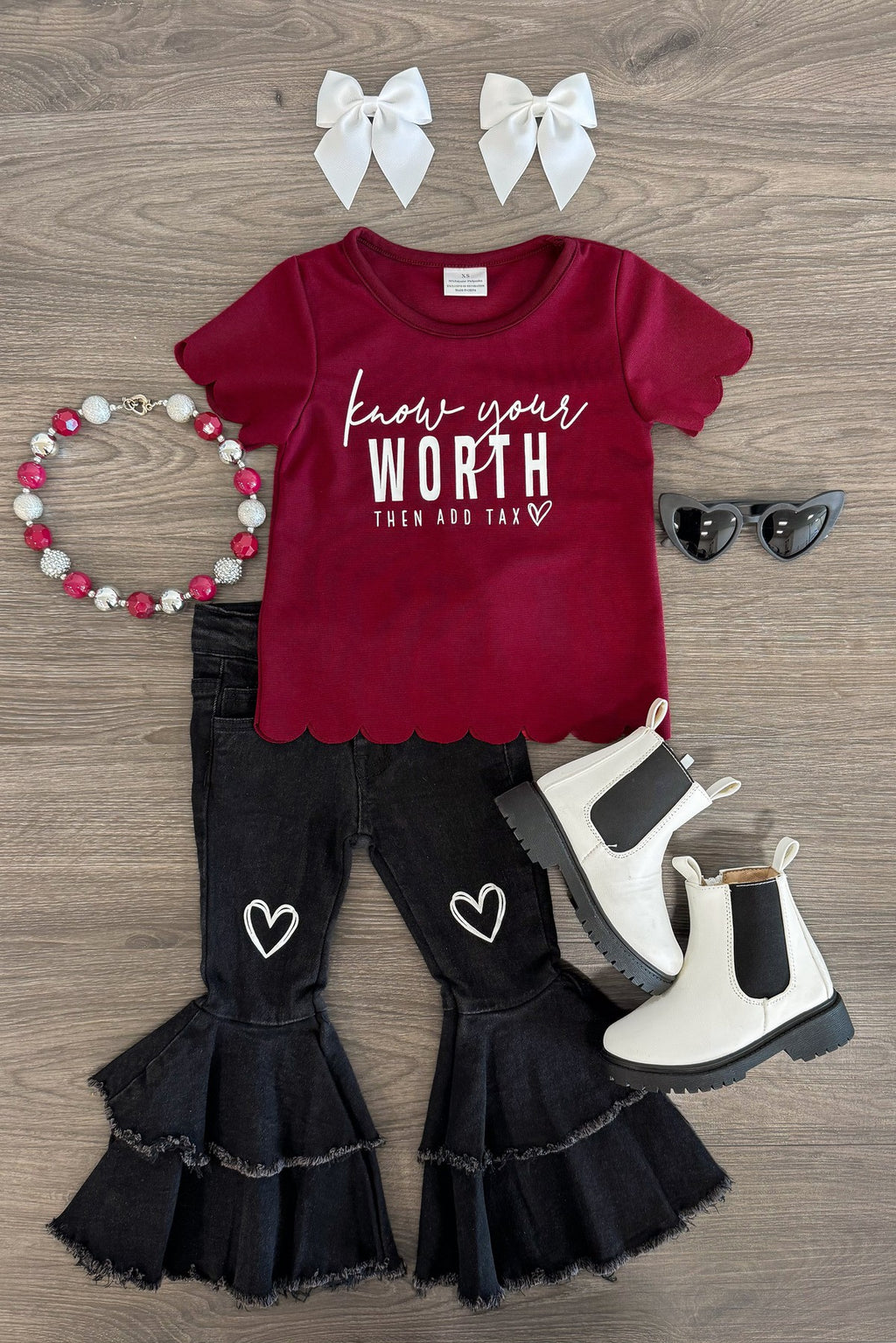 "Know Your Worth..." Denim Bell Bottom Set | Sparkle in Pink