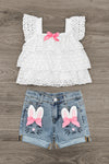 Bunny Bow Denim Short Set | Sparkle in Pink