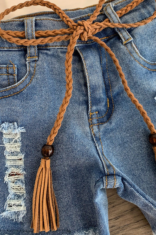 "She Kinda Buck Wild" Denim Short Set - Sparkle in Pink