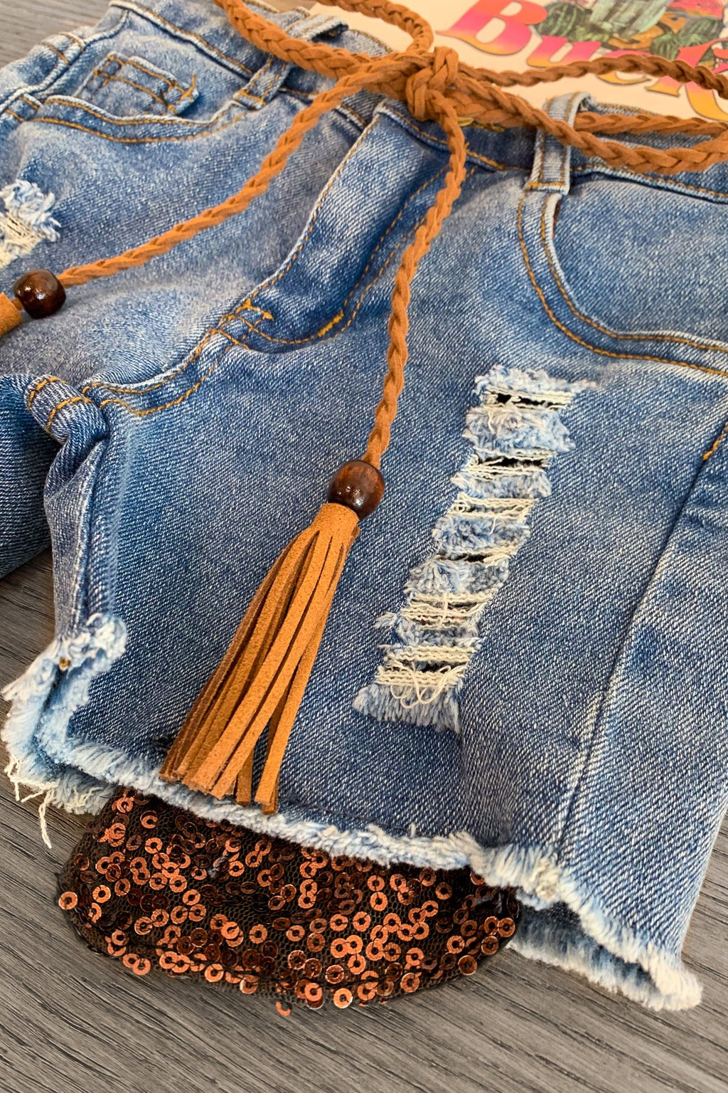 "She Kinda Buck Wild" Denim Short Set - Sparkle in Pink