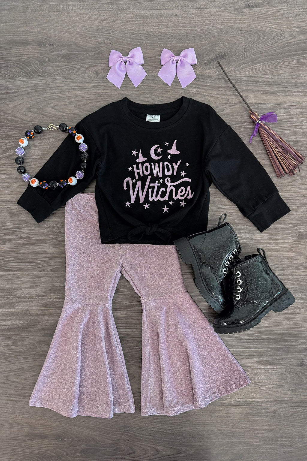 "Howdy Witches" Glitter Bell Bottom Set | Sparkle in Pink