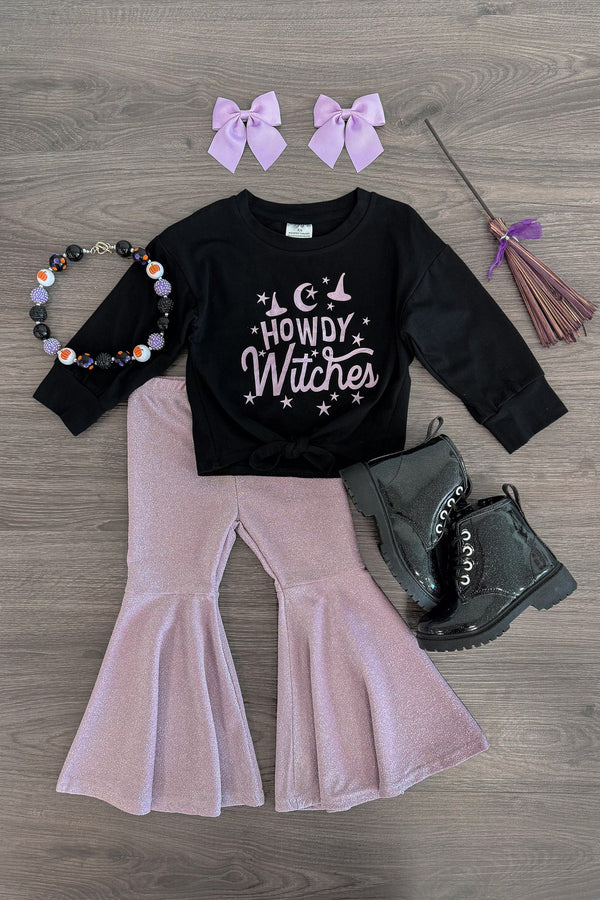 "Howdy Witches" Glitter Bell Bottom Set | Sparkle in Pink