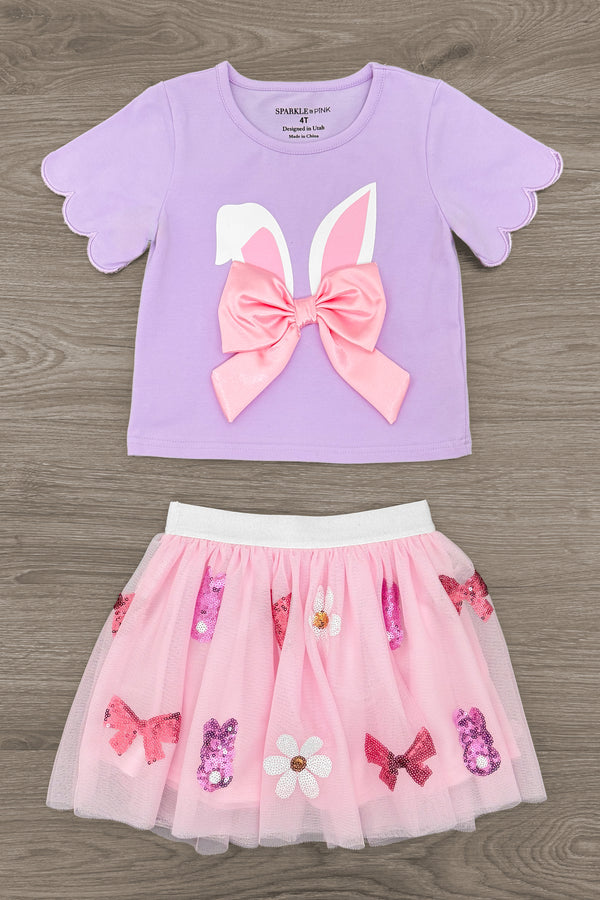 Lavender & Pink Bunny Skirt Set | Sparkle in Pink
