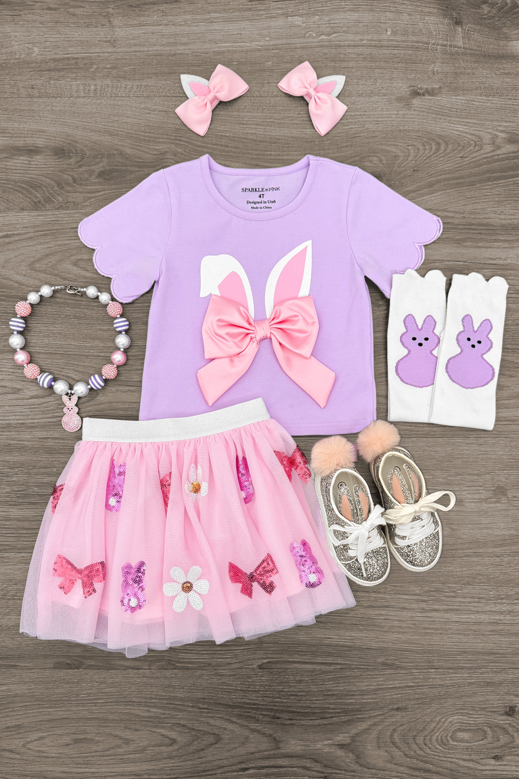 Lavender & Pink Bunny Skirt Set | Sparkle in Pink