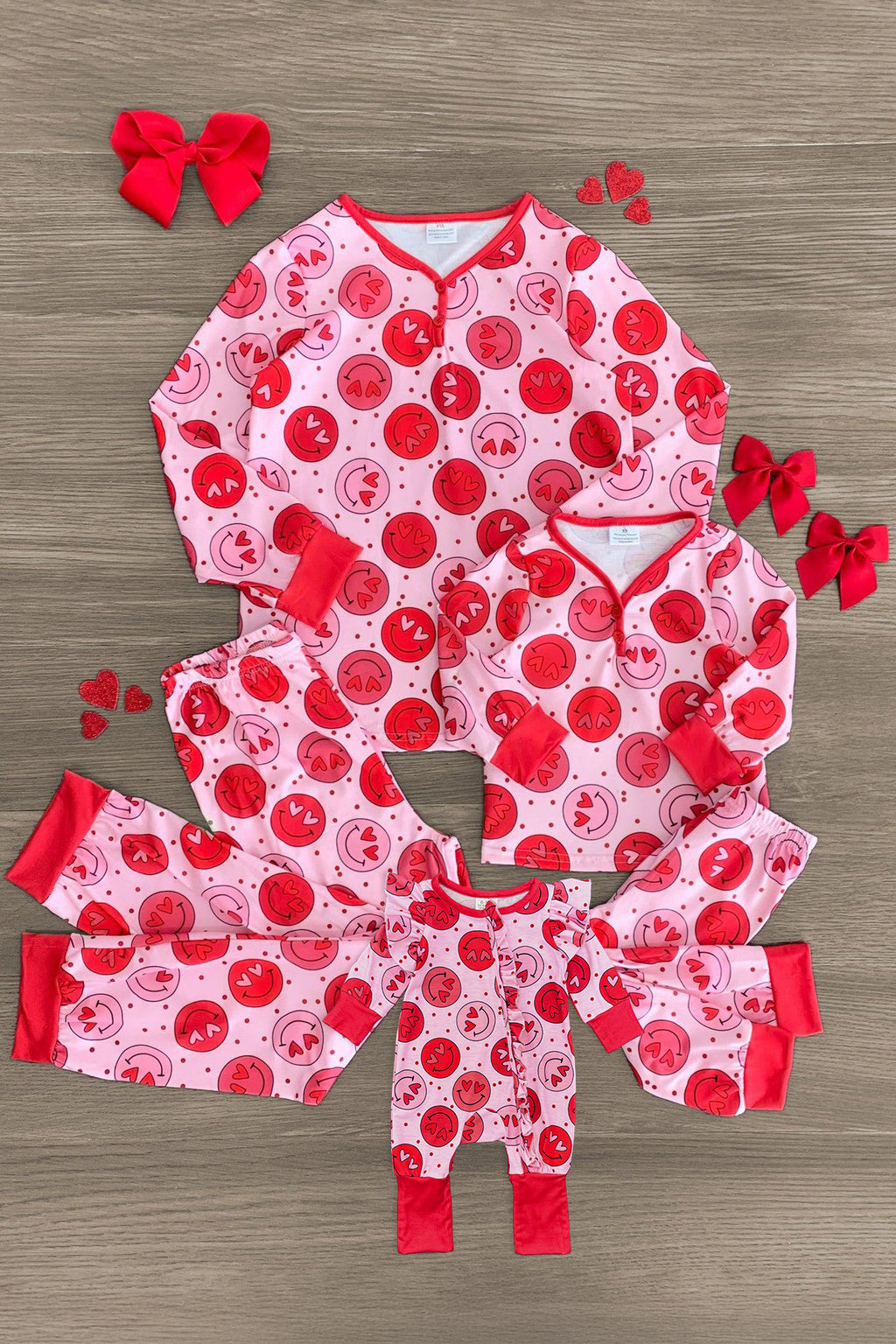 Mom & Me - Pink & Red Smiley Heart Pajamas | Sparkle in Pink