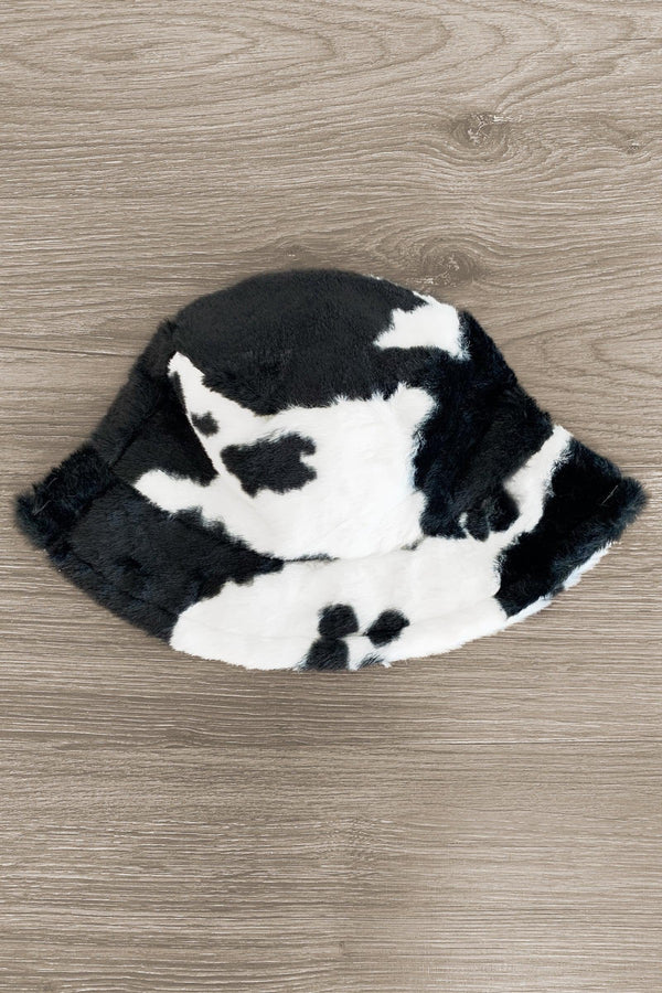 Fuzzy Cow Print Bucket Hat - Sparkle in Pink