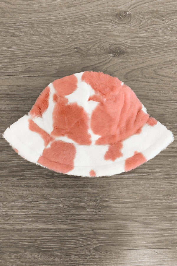 Fuzzy Cow Print Bucket Hat - Sparkle in Pink