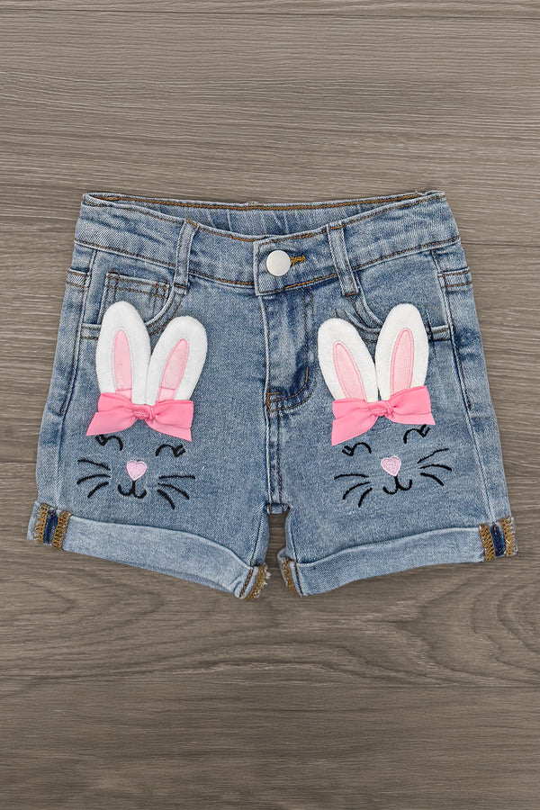 Bunny Bow Denim Short Set | Sparkle in Pink