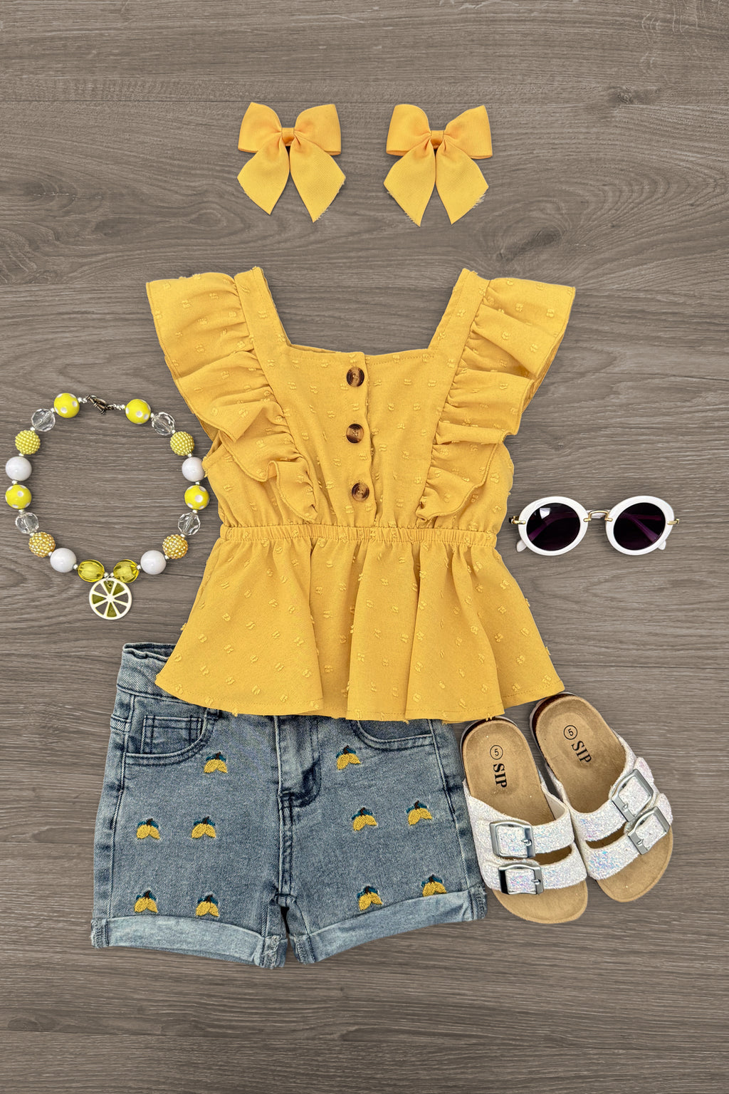 Yellow Lemon Denim Short Set | Sparkle in Pink