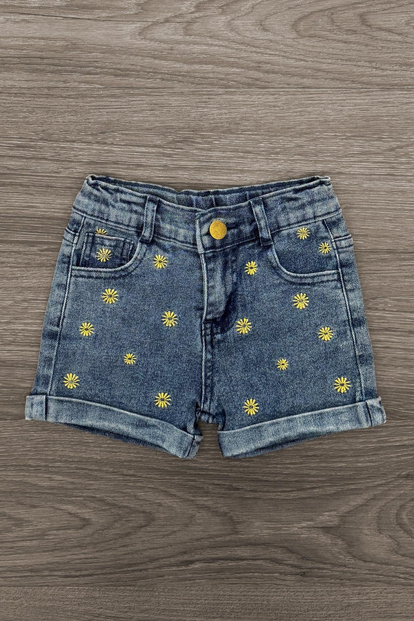 Eyelet Flower Denim Short Set | Sparkle in Pink