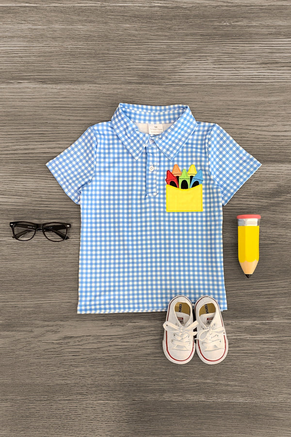 Blue Gingham Crayon Top - Sparkle in Pink