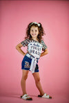 "Hello Preschool - 6th Grade" Cheetah Denim Short Set - Sparkle in Pink