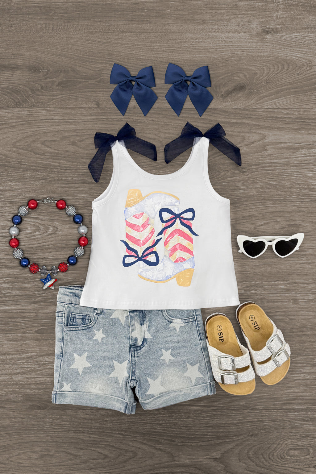 Cowgirl Bow Denim Short Set | Sparkle in Pink