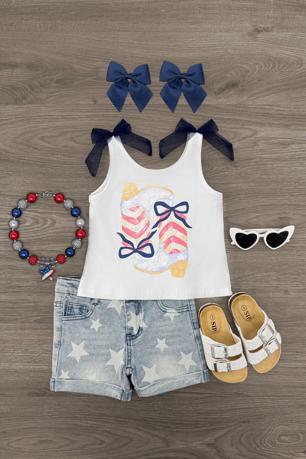 Cowgirl Bow Denim Short Set | Sparkle in Pink