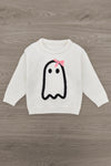 Ghost Pant Set - Boy Or Girl - GIRL-6-12 Months-FAMILY - Cream knit sweater with black ghost graphic and pink bow detail on chest.