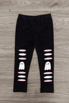 Ghost Pant Set - Boy Or Girl - GIRL-6-12 Months-FAMILY - Black leggings with white ghost and pink oval cutout designs on front legs.