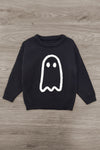Ghost Pant Set - Boy Or Girl - GIRL-6-12 Months-FAMILY - Black knit sweater with a white cartoon ghost design on the front.