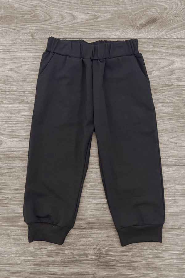 Ghost Pant Set - Boy Or Girl - GIRL-6-12 Months-FAMILY - Black toddler pants with elastic waistband and cuffed ankles on light wood floor background.