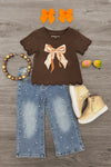 Plaid Pearl Bow Denim Pant Set