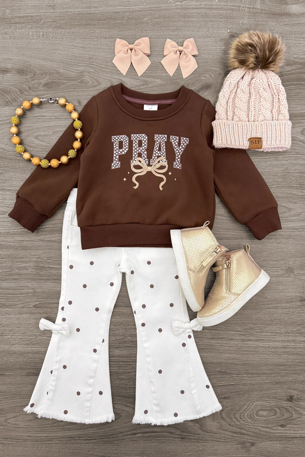 "Pray" Polka Dot Denim Pant Set