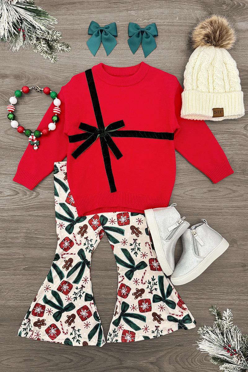 Velvet Bow Christmas Flare Pant Set