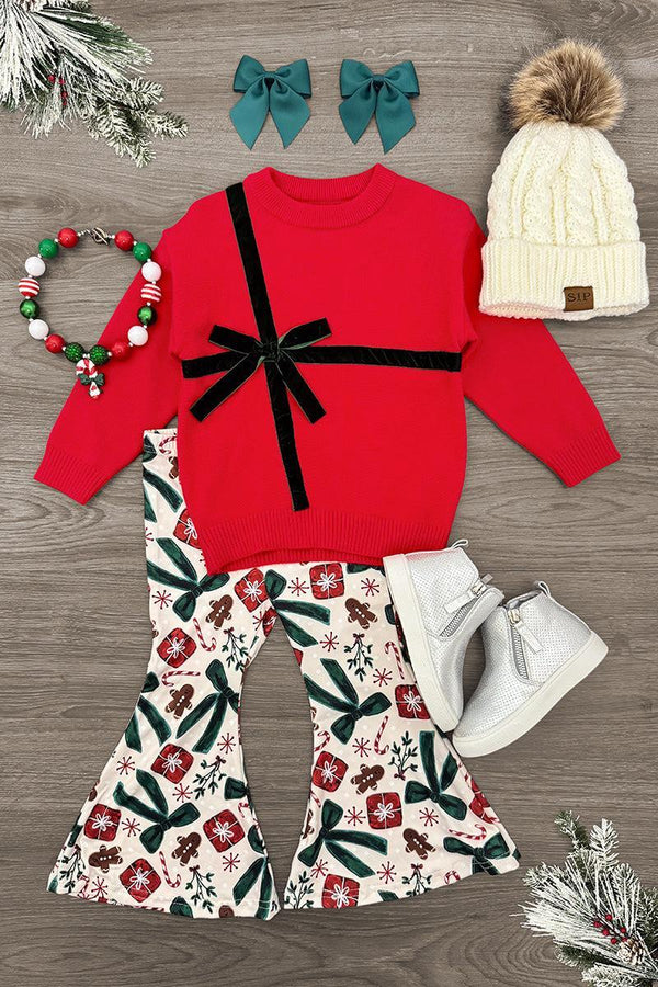 Velvet Bow Christmas Flare Pant Set