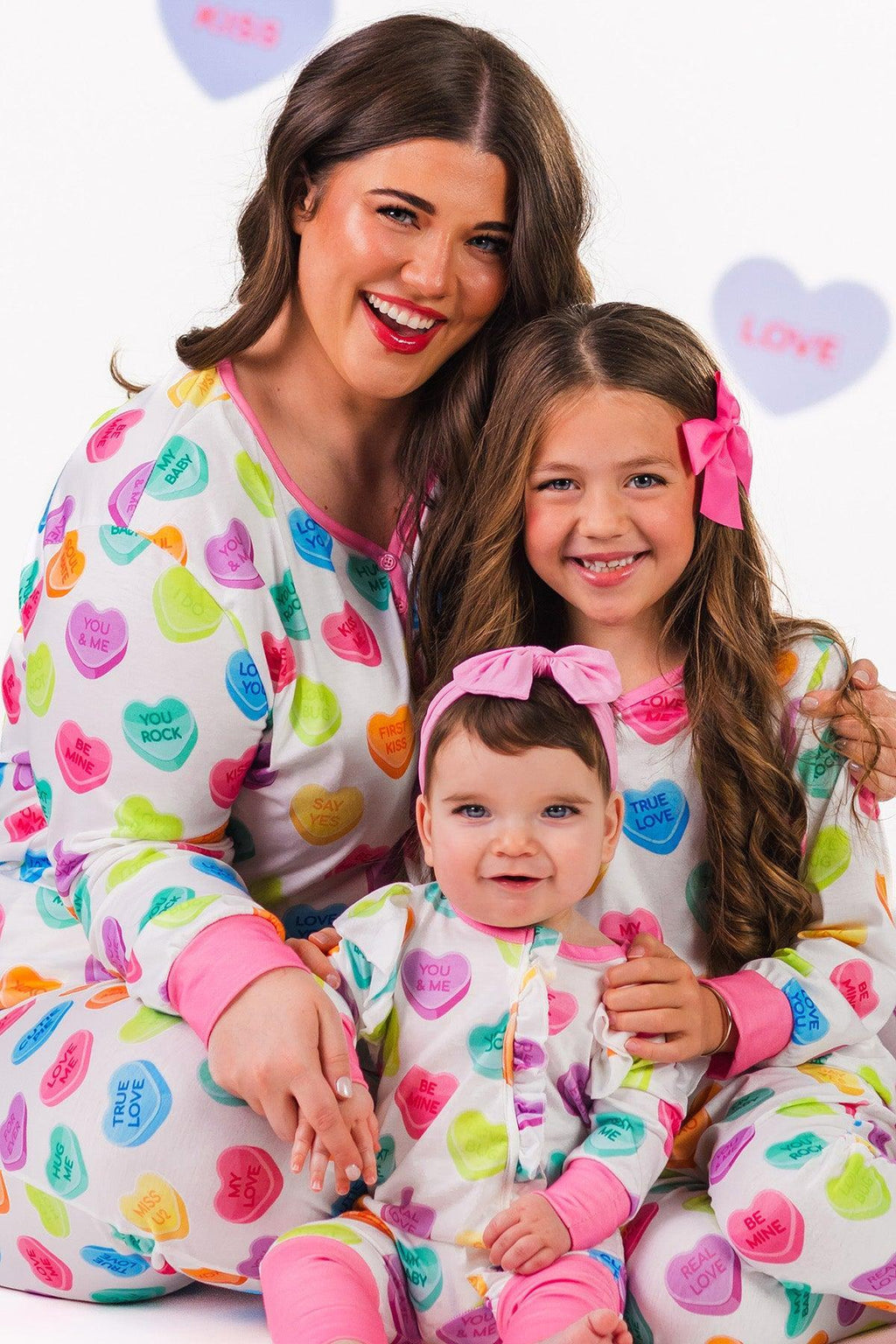 Mom & Me - White Candy Heart Pajamas