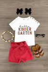 "Hello Pre-K - 6th Grade" Corduroy Short Set | Sparkle in Pink