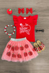 "Pre-K - 4th Grade" Pink Apple Tutu Skirt Set - Sparkle in Pink