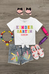"Pre School - Sixth Grade" Crayon Denim Short Set | Sparkle in Pink
