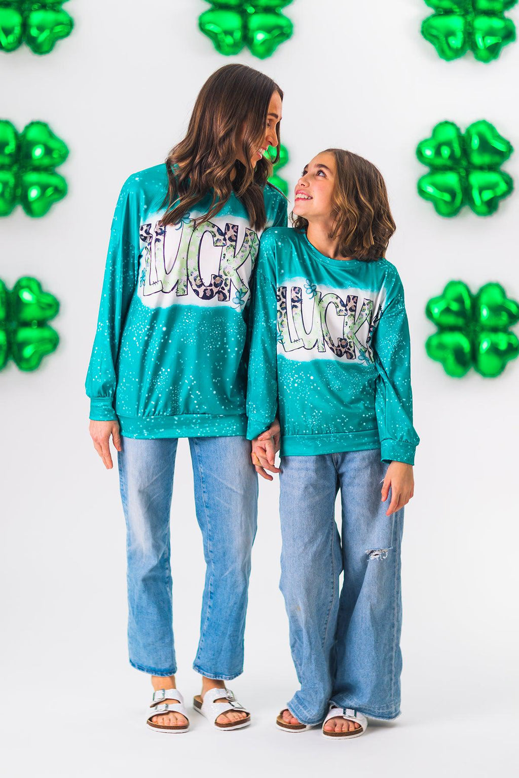 Mom & Me - "Lucky" Green Cheetah Long Sleeve Top | Sparkle in Pink