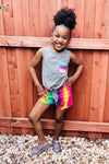 Gray & Rainbow Denim Short Set | Sparkle in Pink