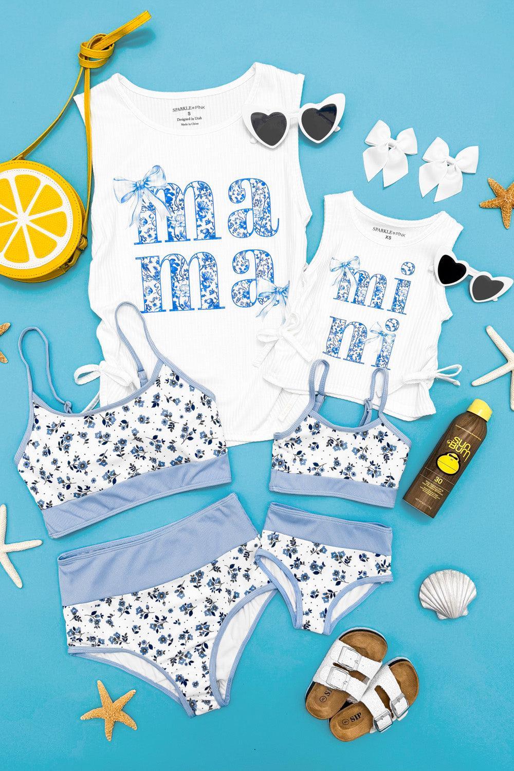 Mom & Me - "Mama & Mini" Blue Bow Tank Top | Sparkle in Pink
