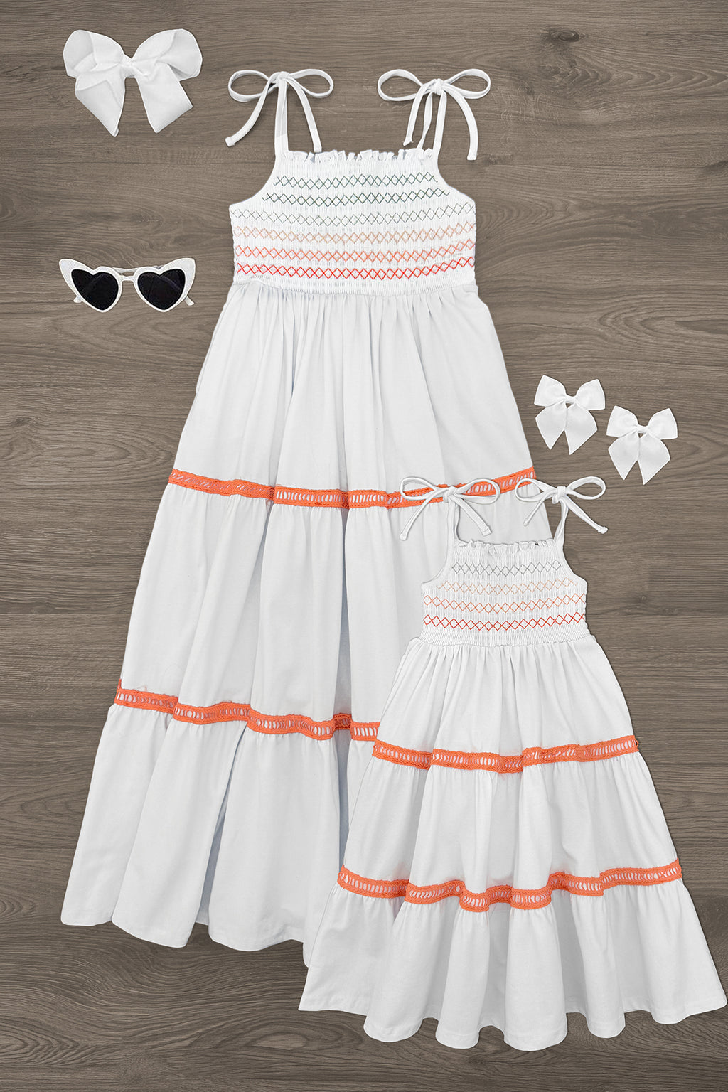 Mom & Me - White & Orange Ruffle Maxi Dress | Sparkle in Pink