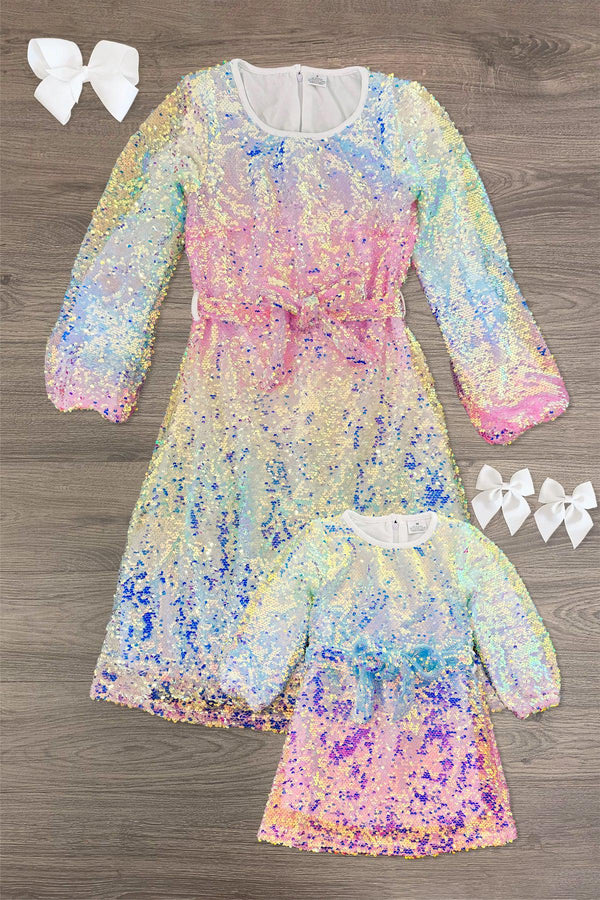 Mom & Me - Holographic Pastel Sequin Dress | Sparkle in Pink