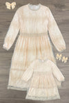 Mom & Me - Peach Lace Long Sleeve Dress