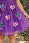 Peanut Butter & Jelly Costume - Peanut Butter / 6-12 Months - Purple tulle skirt with glitter and appliqué patches of purple grape clusters and pink hearts.