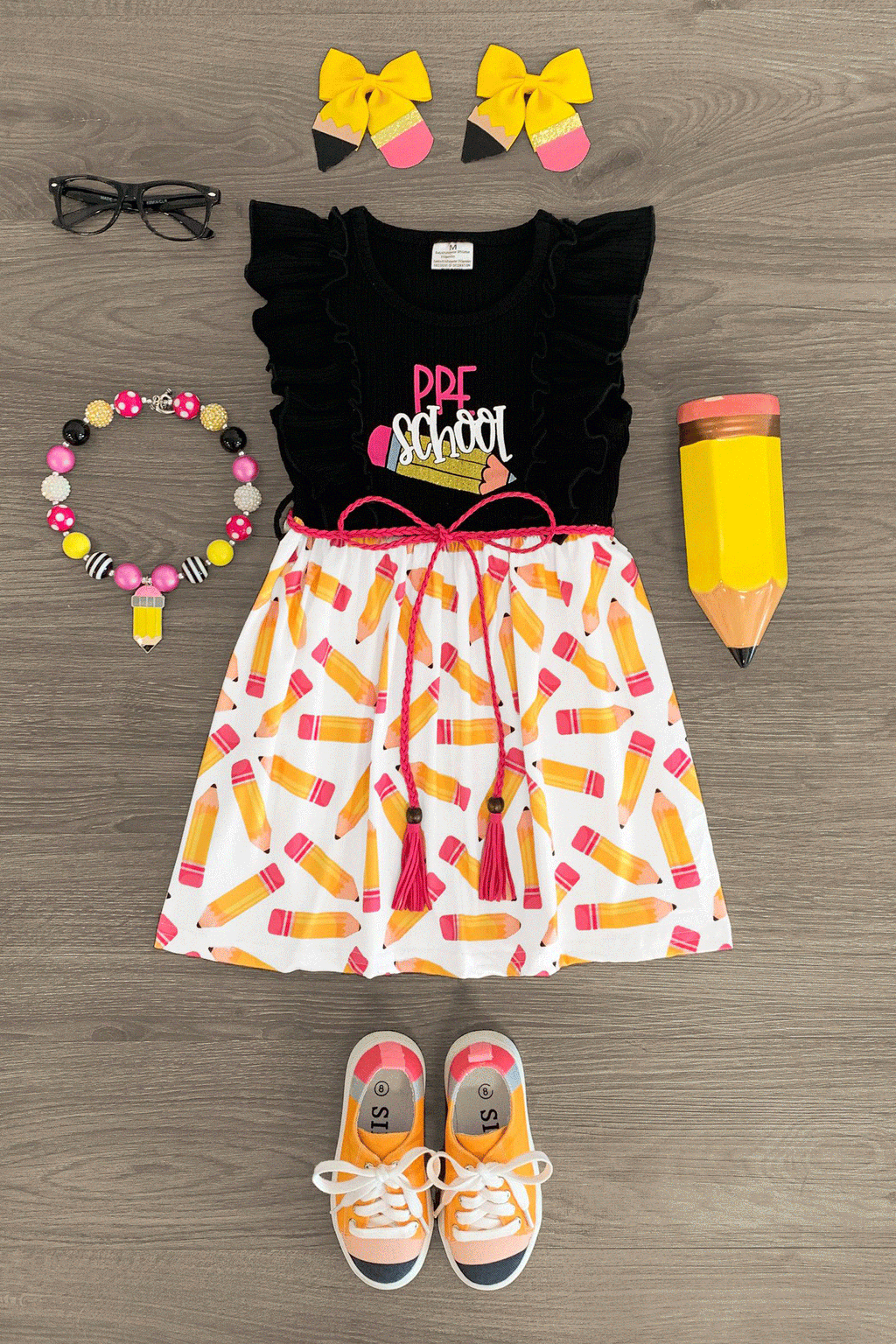 "Pre-K - 5th Grade" Black & White Pencil Dress - Sparkle in Pink