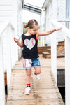 Sequin Baseball Heart Denim Short Set | Sparkle in Pink