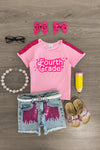 "Pre-K - Sixth Grade" Pink Denim Short Set | Sparkle in Pink
