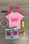 "Pre-K - Sixth Grade" Pink Denim Short Set | Sparkle in Pink