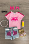 "Pre-K - Sixth Grade" Pink Denim Short Set | Sparkle in Pink