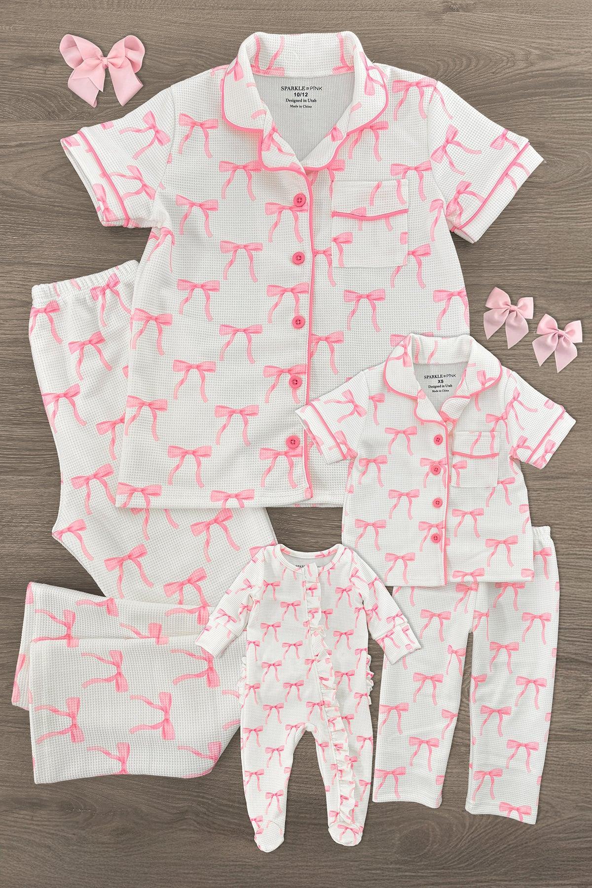 Mom & Me - Blushing Bows Waffle Knit Pajamas | Sparkle in Pink