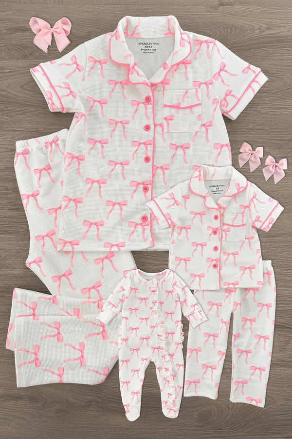 Mom & Me - Blushing Bows Waffle Knit Pajamas | Sparkle in Pink