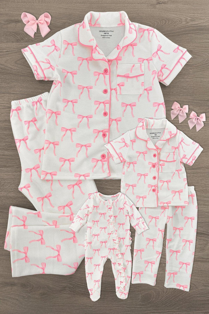 Mom & Me - Blushing Bows Waffle Knit Pajamas | Sparkle in Pink
