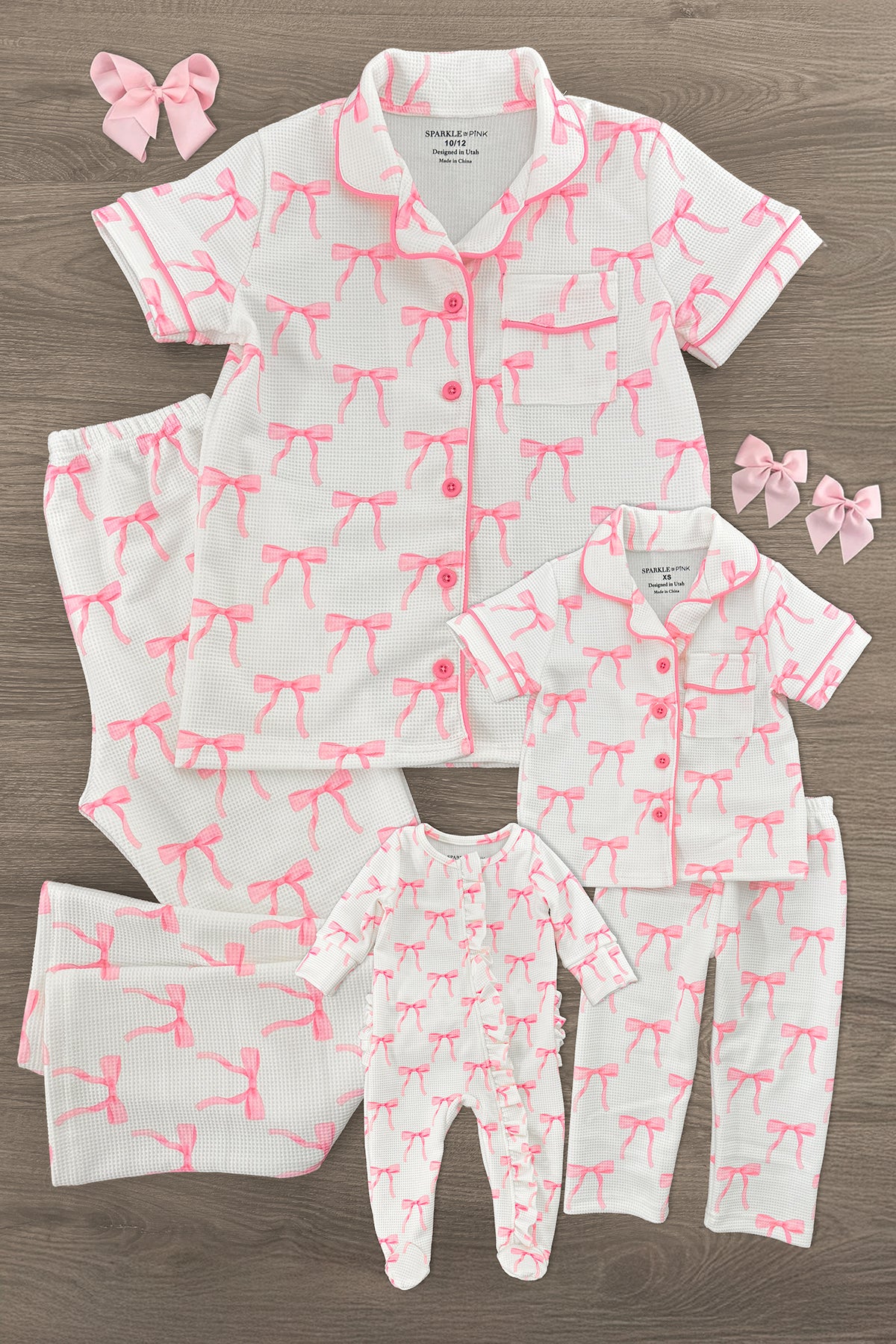 Mom & Me - Blushing Bows Waffle Knit Pajamas