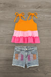 Pink & Orange Denim Short Set | Sparkle in Pink